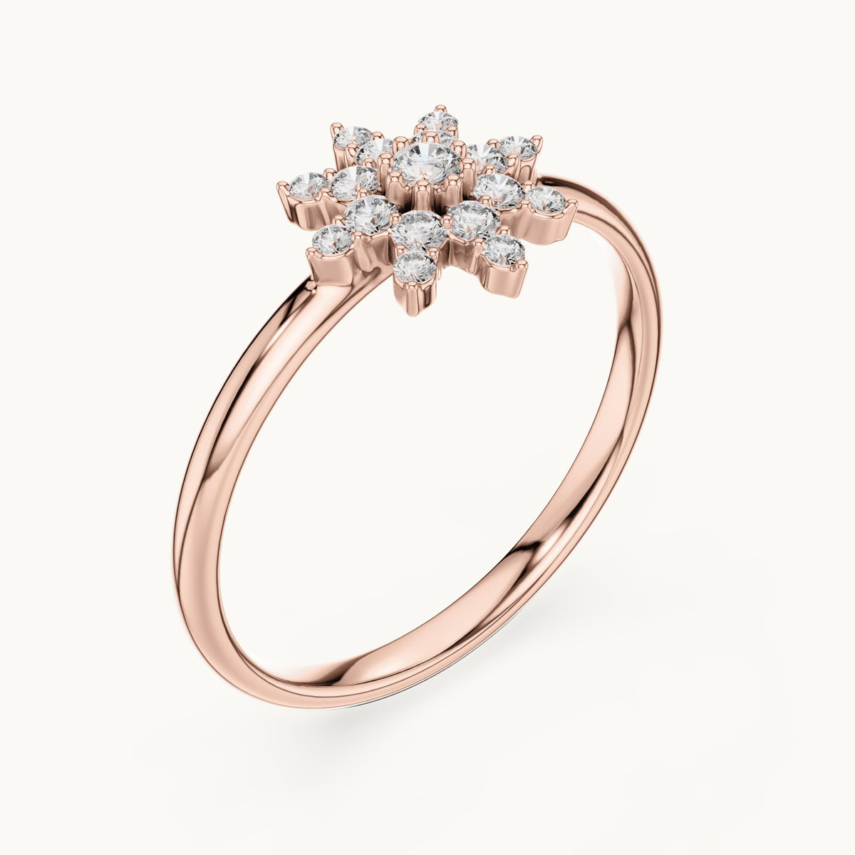 Round lab-grown diamond eight-point star ring in rose gold, 0.124 CT TW, view 2