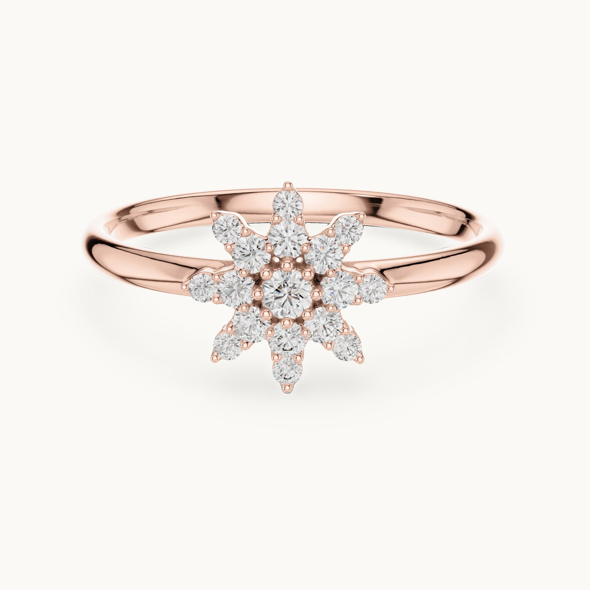 Round lab-grown diamond eight-point star ring in rose gold, 0.124 CT TW, view 4