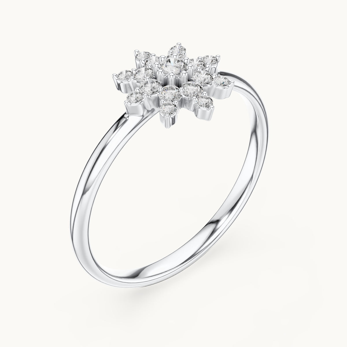 Round lab-grown diamond eight-point star ring in white gold, 0.124 CT TW, view 2