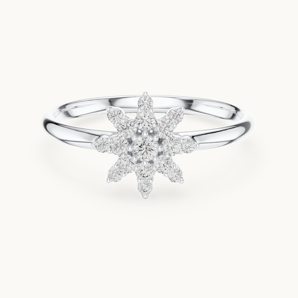 Round lab-grown diamond eight-point star ring in white gold, 0.124 CT TW, view 4