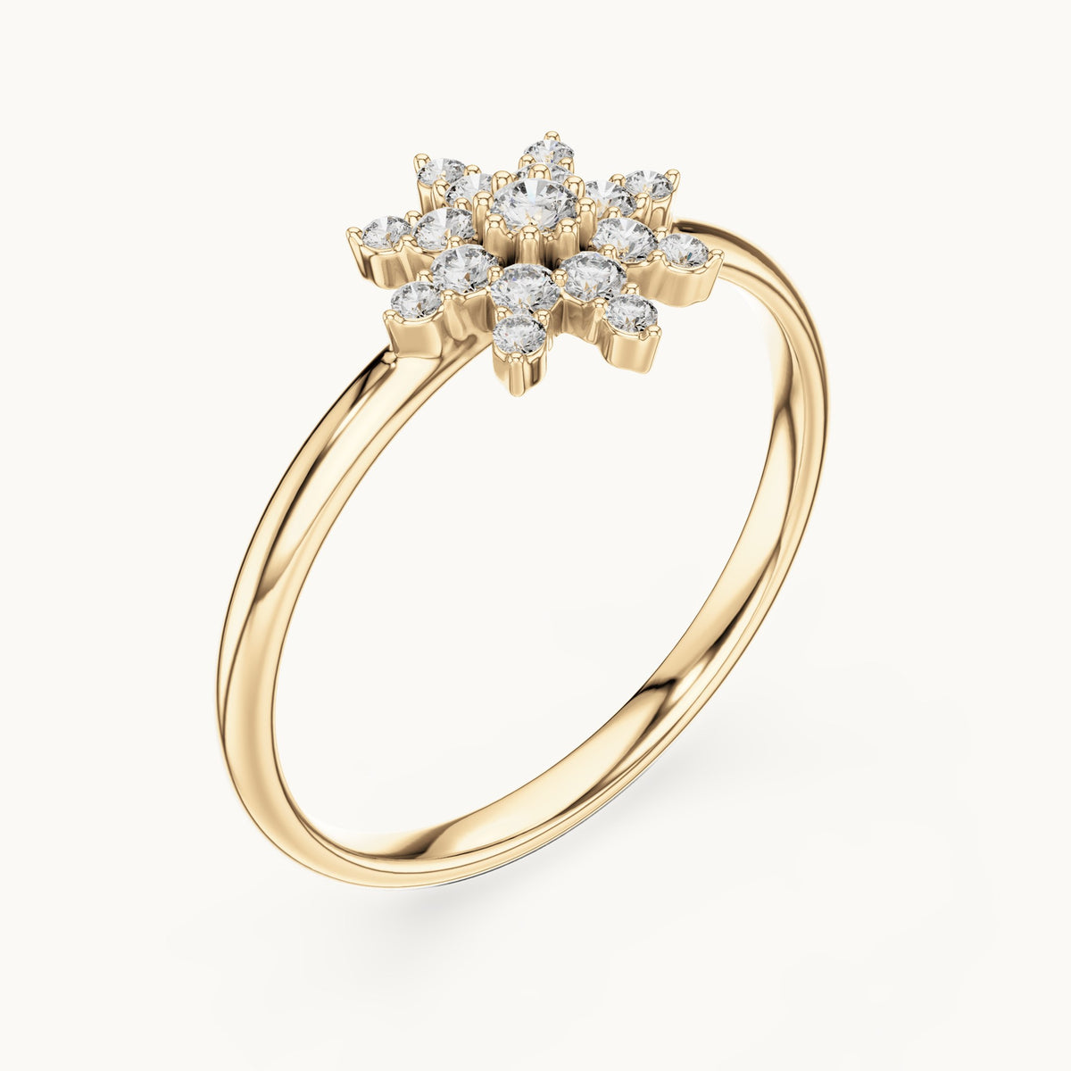 Round lab-grown diamond eight-point star ring in yellow gold, 0.124 CT TW, view 2