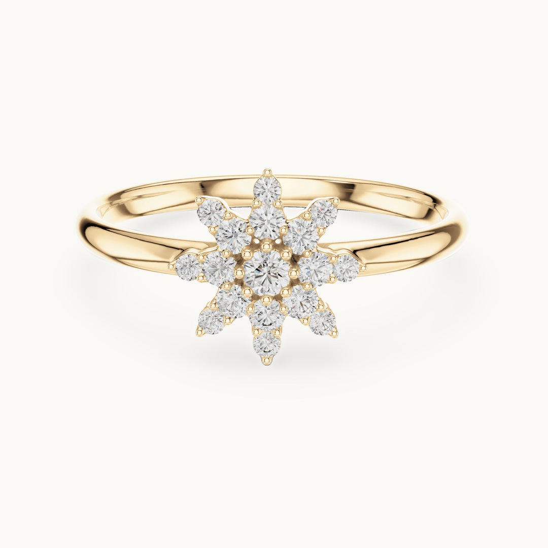 Round lab-grown diamond eight-point star ring in yellow gold, 0.124 CT TW, view 4