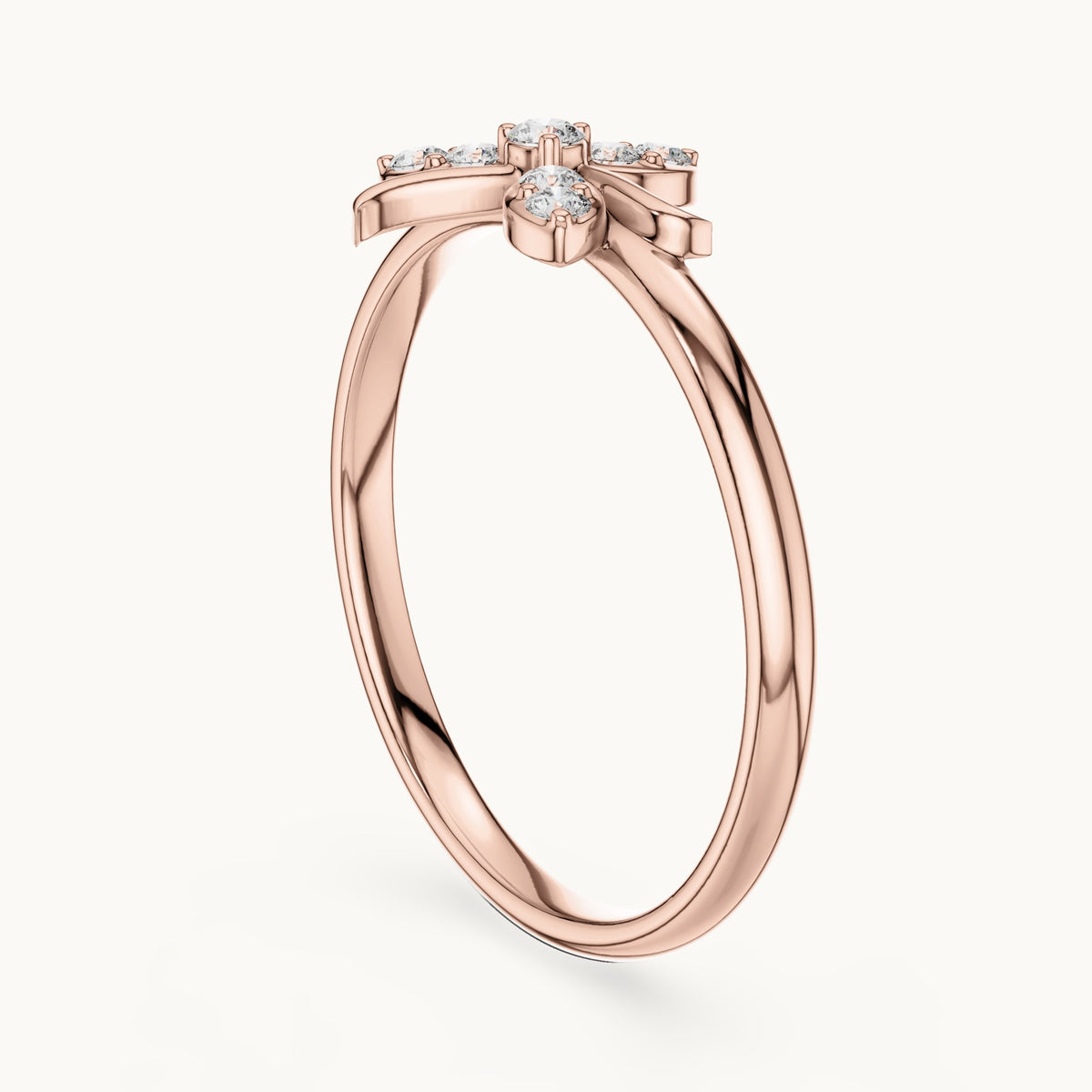 Round lab-grown diamond three-leaf ring in rose gold, 0.075 CT TW, view 1