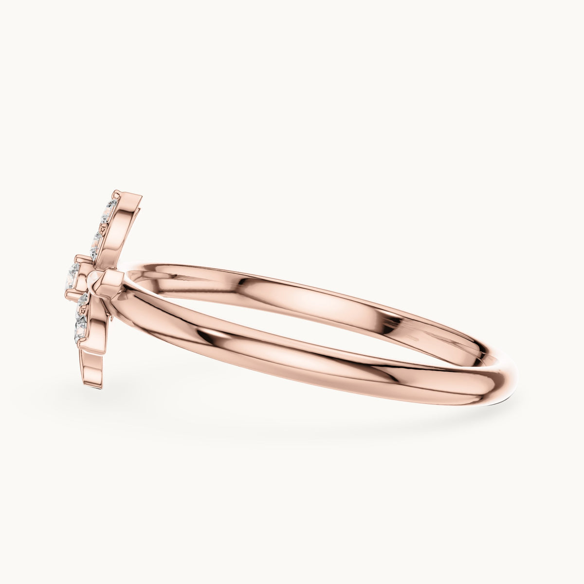 Round lab-grown diamond three-leaf ring in rose gold, 0.075 CT TW, view 3
