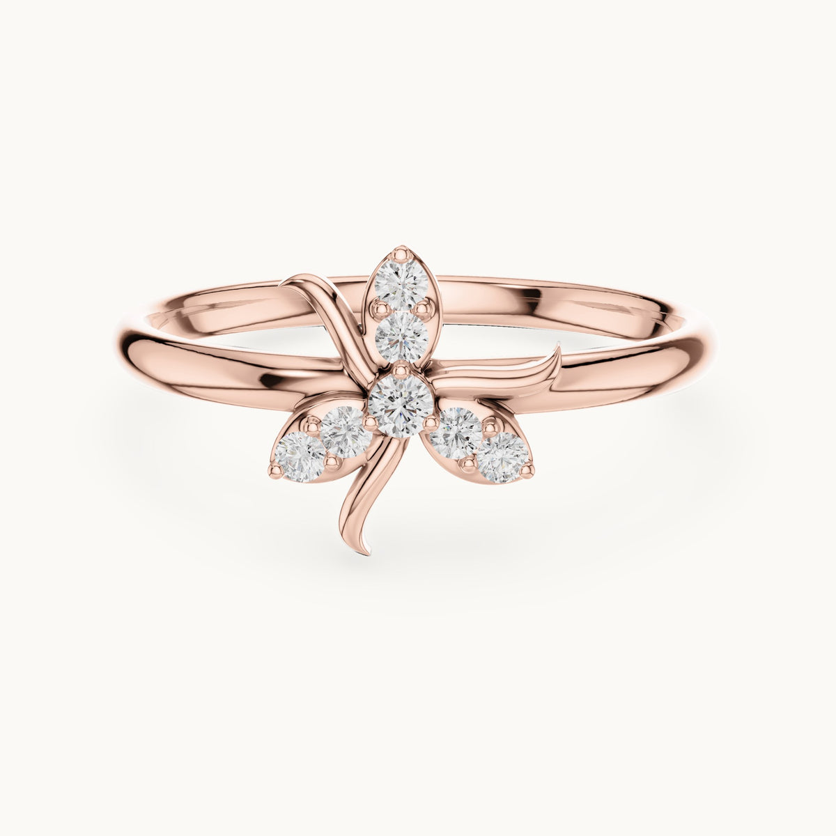 Round lab-grown diamond three-leaf ring in rose gold, 0.075 CT TW, view 4