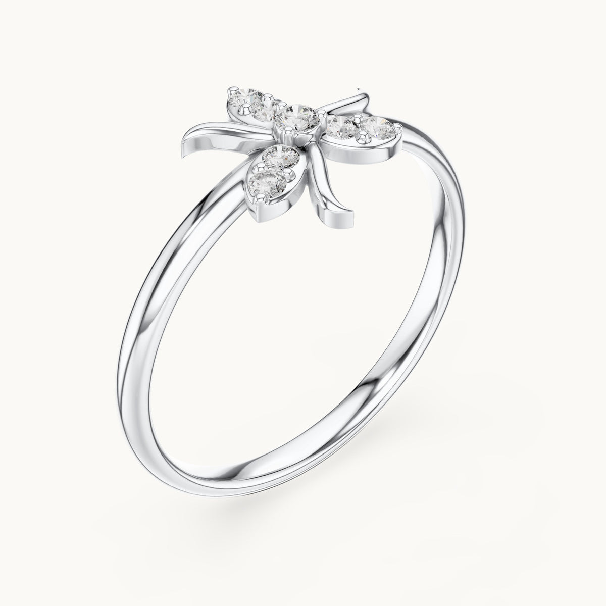 Round lab-grown diamond three-leaf ring in white gold, 0.075 CT TW, view 2