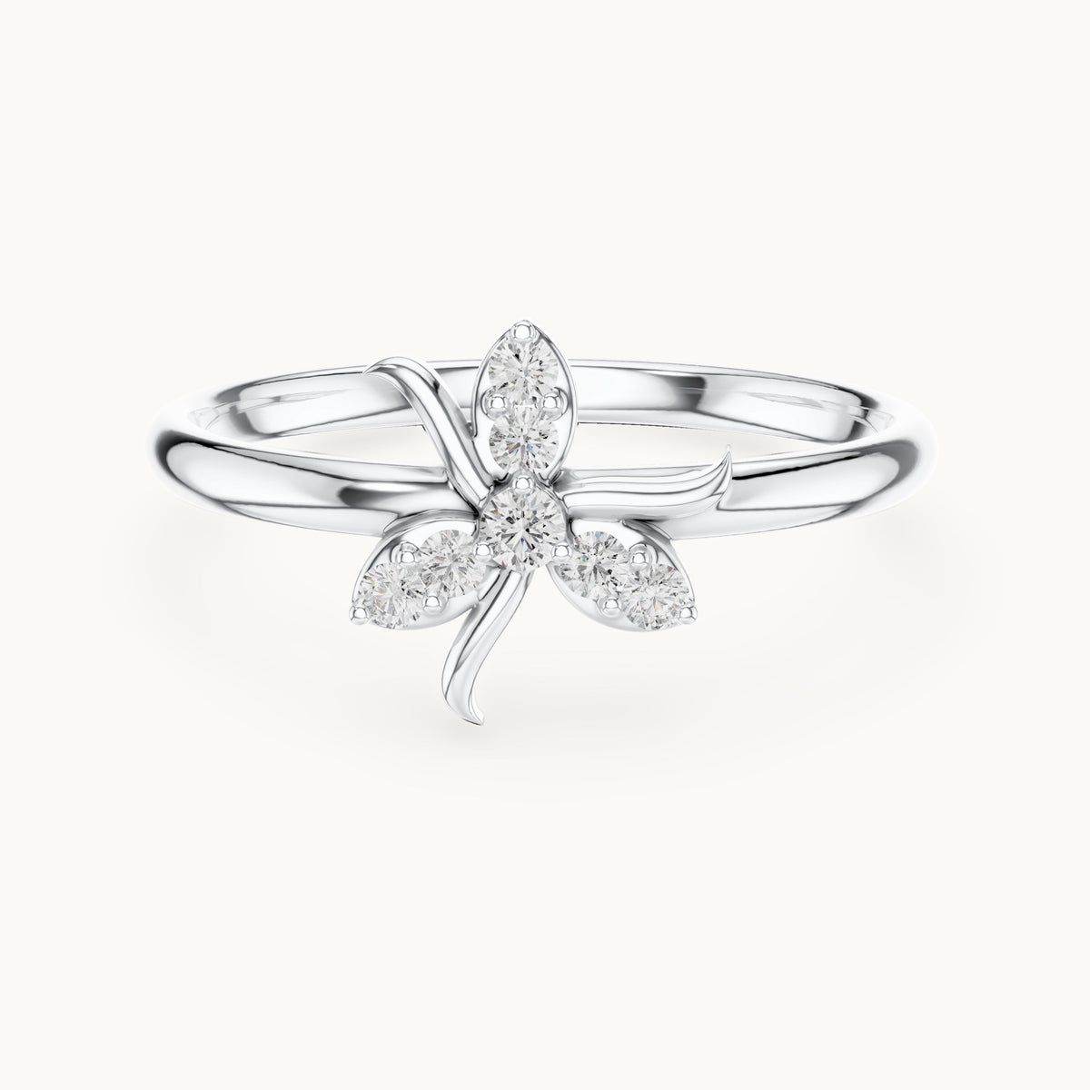 Round lab-grown diamond three-leaf ring in white gold, 0.075 CT TW, view 4