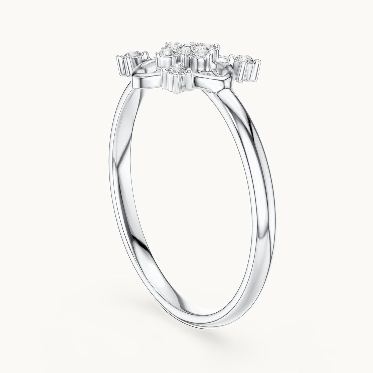 Round lab-grown diamond quatrefoil outline cluster ring in white gold, 0.064 CT TW, view 1