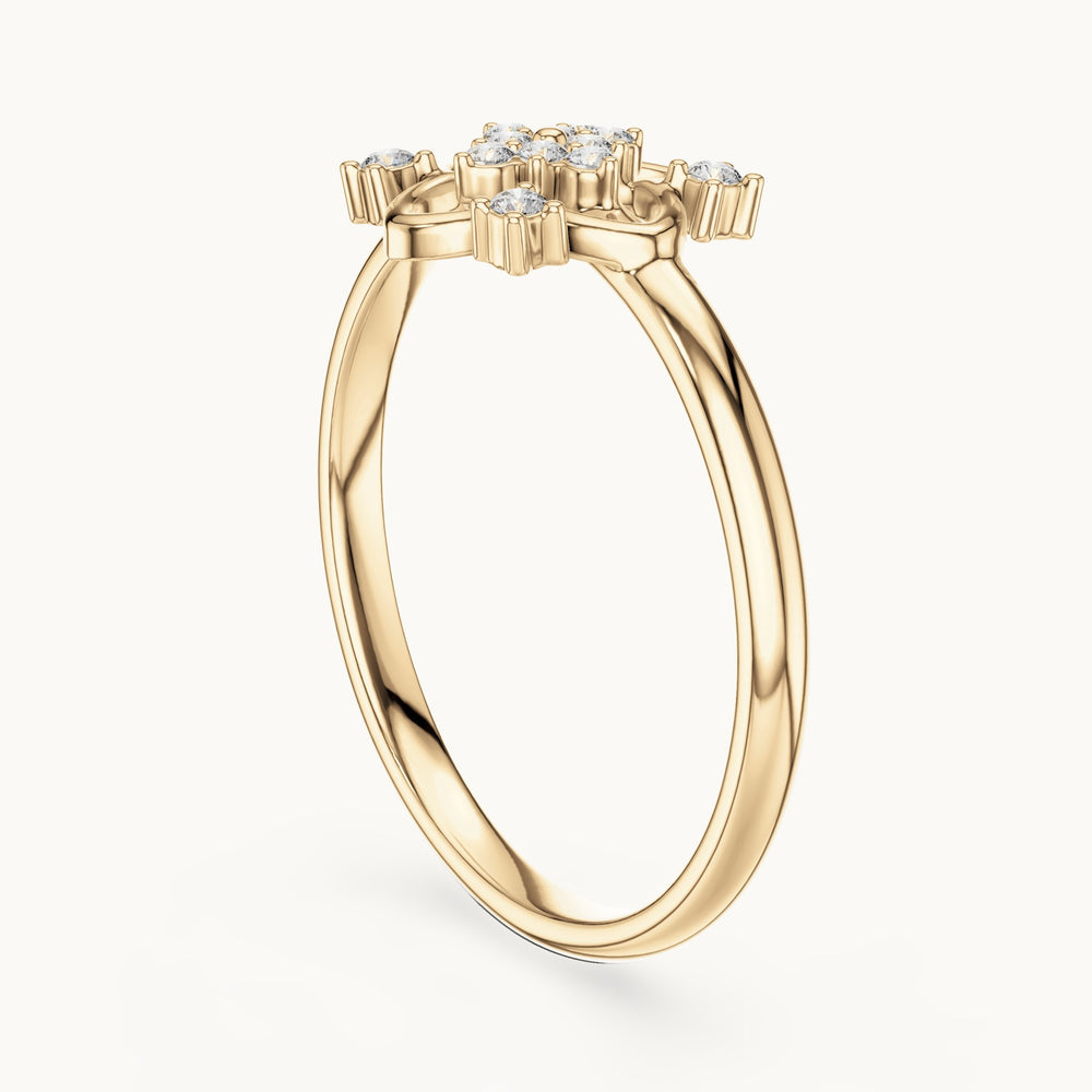 Round lab-grown diamond quatrefoil outline cluster ring in yellow gold, 0.064 CT TW, view 1