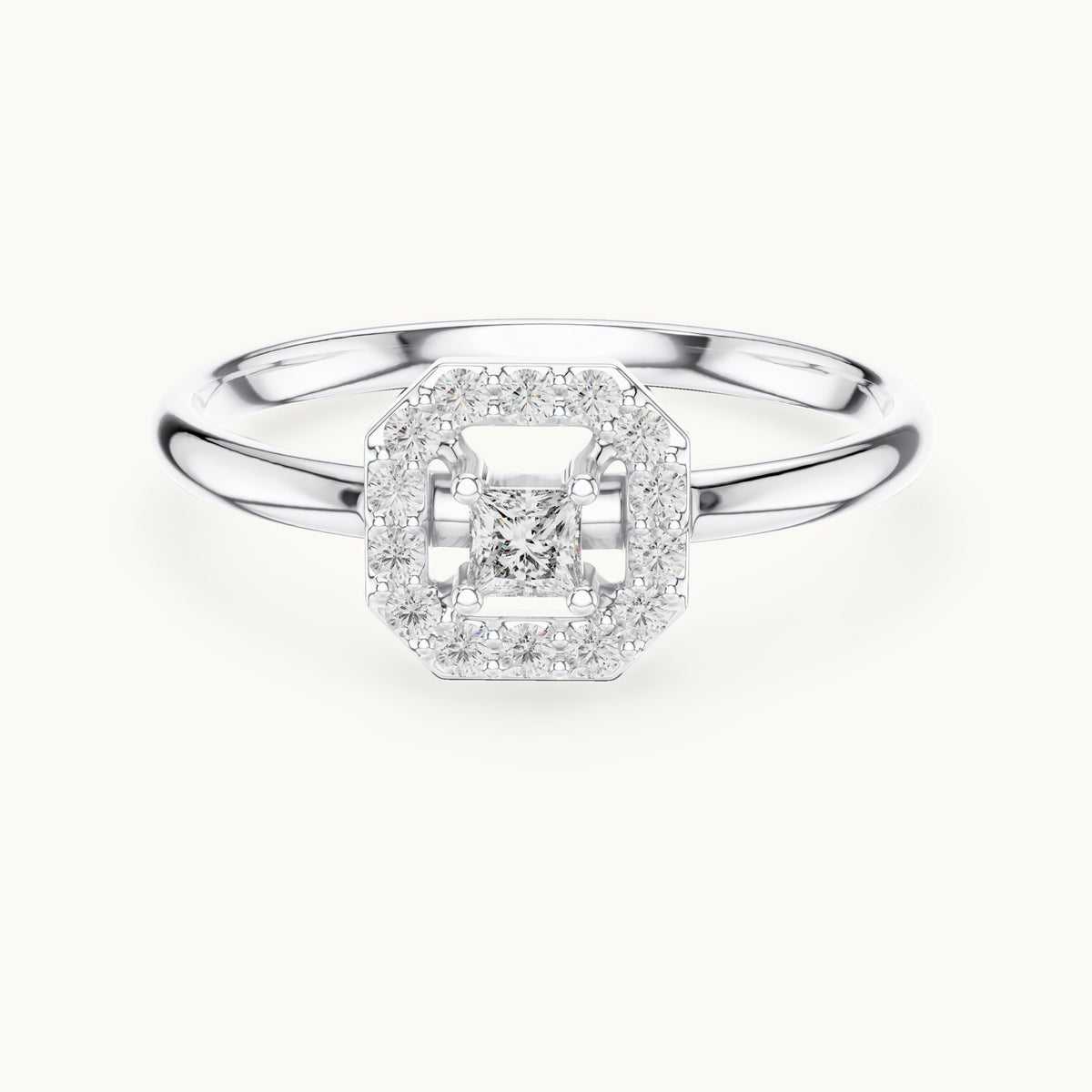 Round and princess-cut lab-grown diamond octagon halo ring in white gold, 0.13 CT TW, view 4