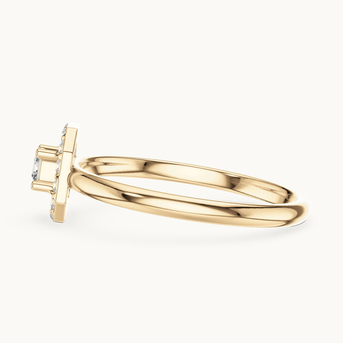 Round and princess-cut lab-grown diamond octagon halo ring in yellow gold, 0.13 CT TW, view 3