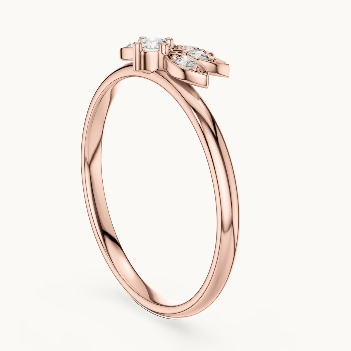 Round lab-grown diamond lotus ring in rose gold, 0.095 CT TW, view 1