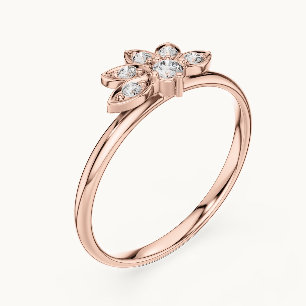 Round lab-grown diamond lotus ring in rose gold, 0.095 CT TW, view 2