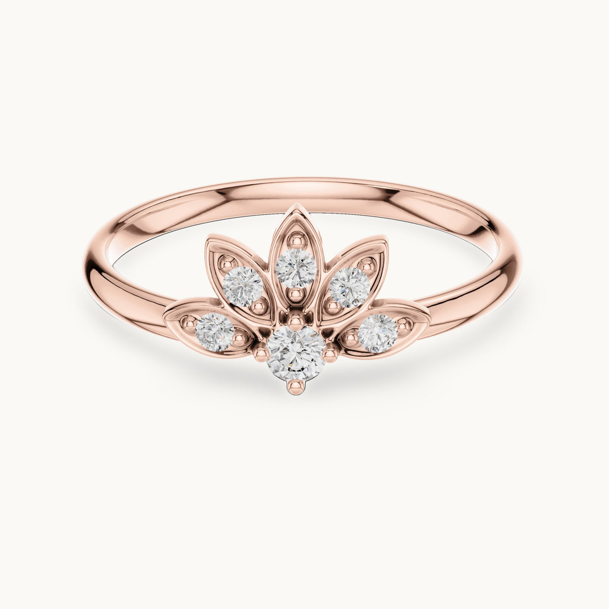 Round lab-grown diamond lotus ring in rose gold, 0.095 CT TW, view 4