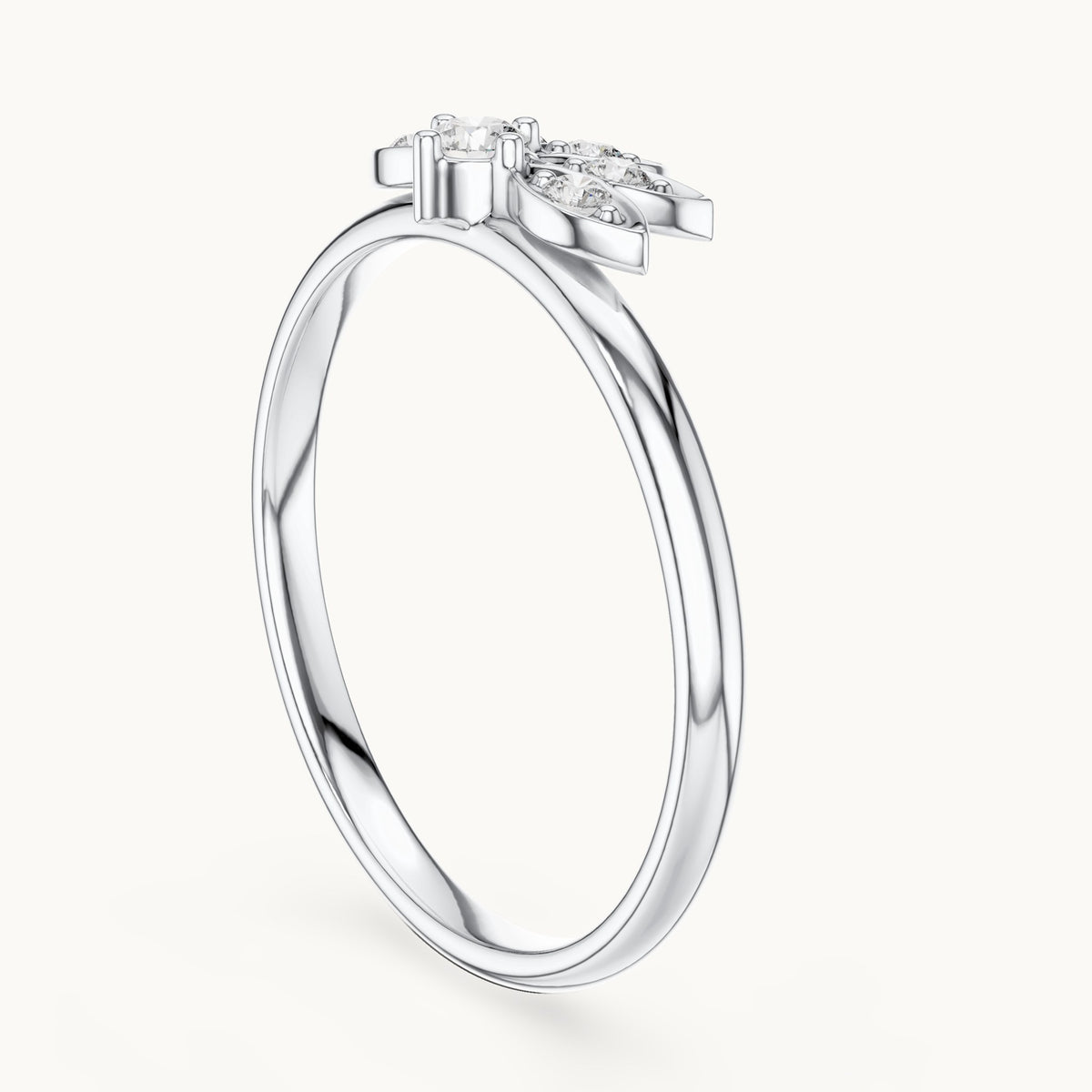 Round lab-grown diamond lotus ring in white gold, 0.095 CT TW, view 1