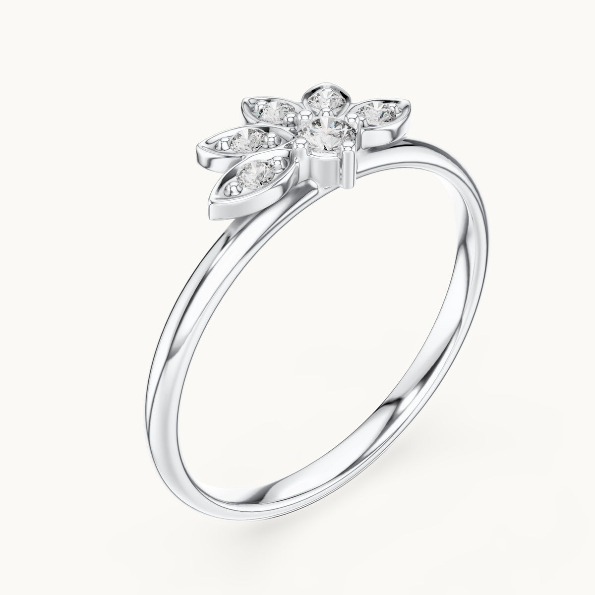 Round lab-grown diamond lotus ring in white gold, 0.095 CT TW, view 2