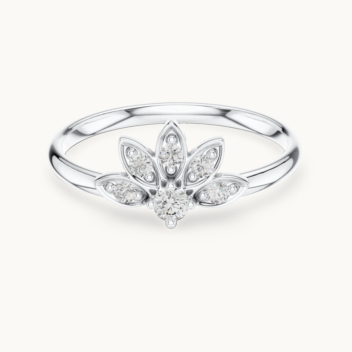 Round lab-grown diamond lotus ring in white gold, 0.095 CT TW, view 4