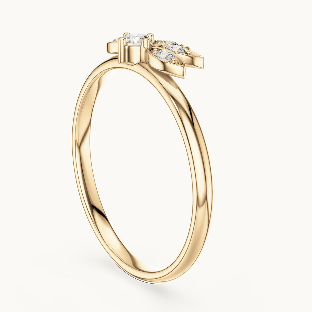 Round lab-grown diamond lotus ring in yellow gold, 0.095 CT TW, view 1