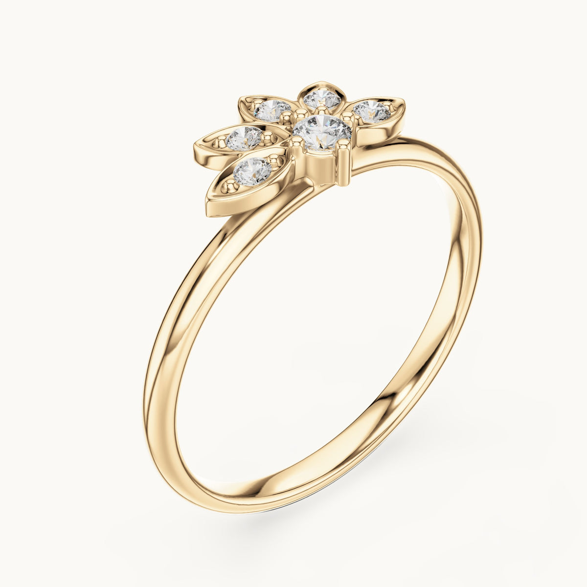Round lab-grown diamond lotus ring in yellow gold, 0.095 CT TW, view 2