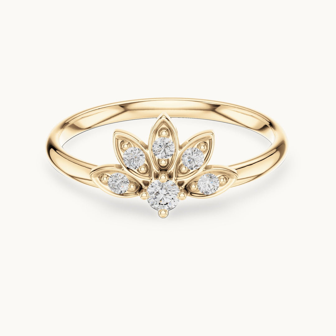 Round lab-grown diamond lotus ring in yellow gold, 0.095 CT TW, view 4