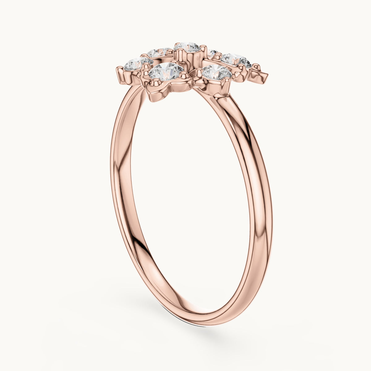 Round lab-grown diamond trefoil cluster ring in rose gold, 0.198 CT TW, view 1