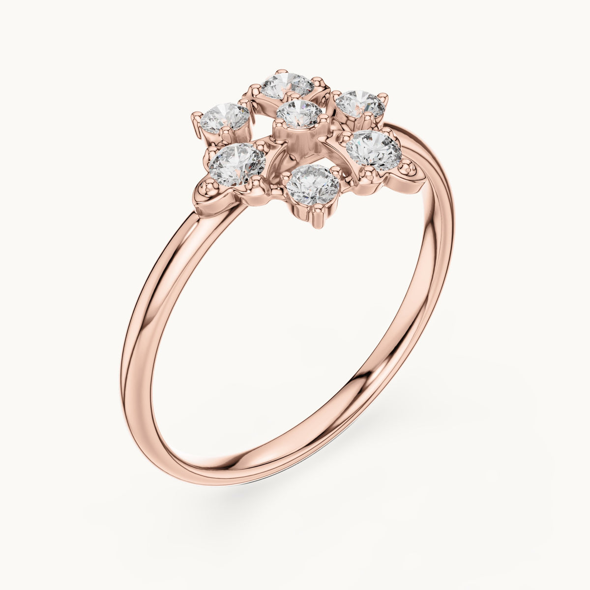Round lab-grown diamond trefoil cluster ring in rose gold, 0.198 CT TW, view 2