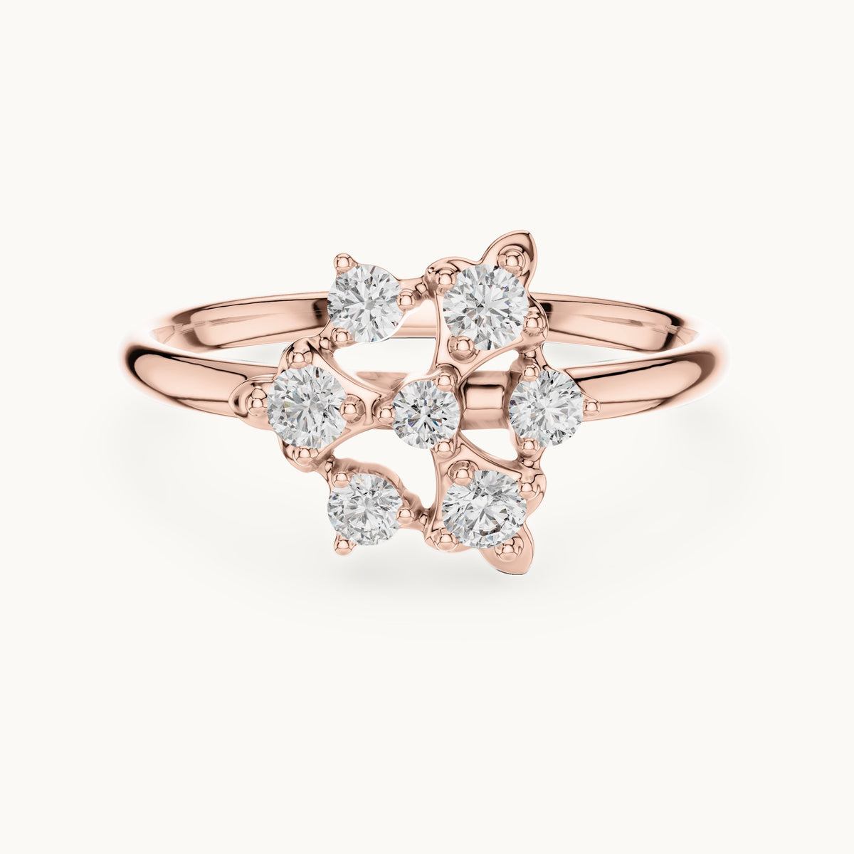 Round lab-grown diamond trefoil cluster ring in rose gold, 0.198 CT TW, view 4