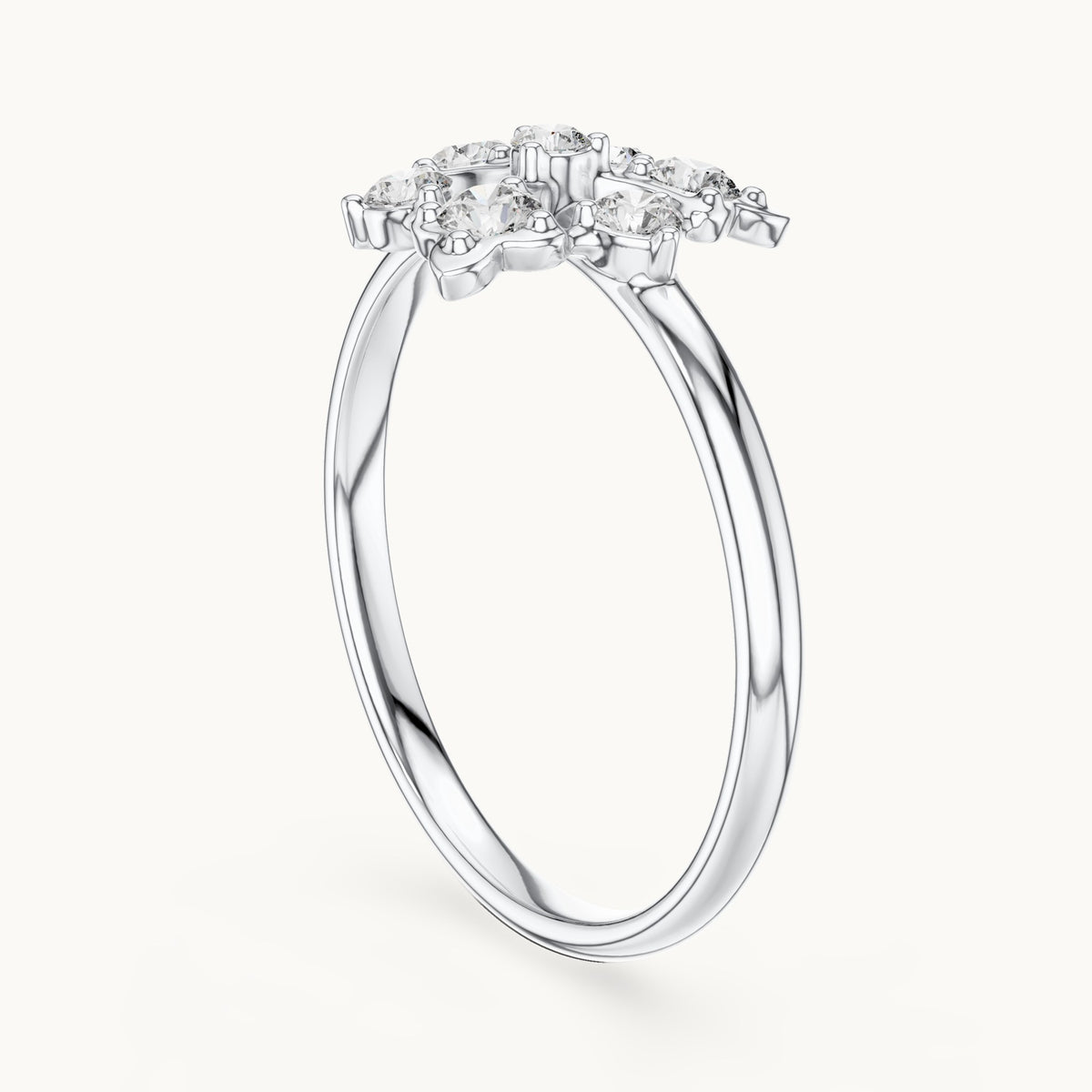 Round lab-grown diamond trefoil cluster ring in white gold, 0.198 CT TW, view 1