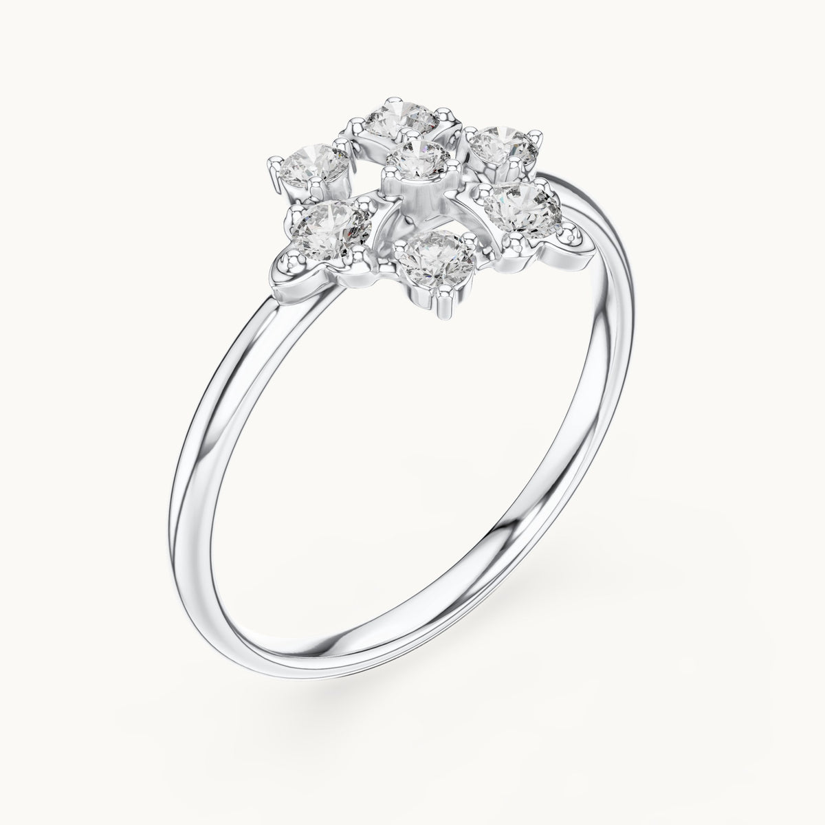 Round lab-grown diamond trefoil cluster ring in white gold, 0.198 CT TW, view 2