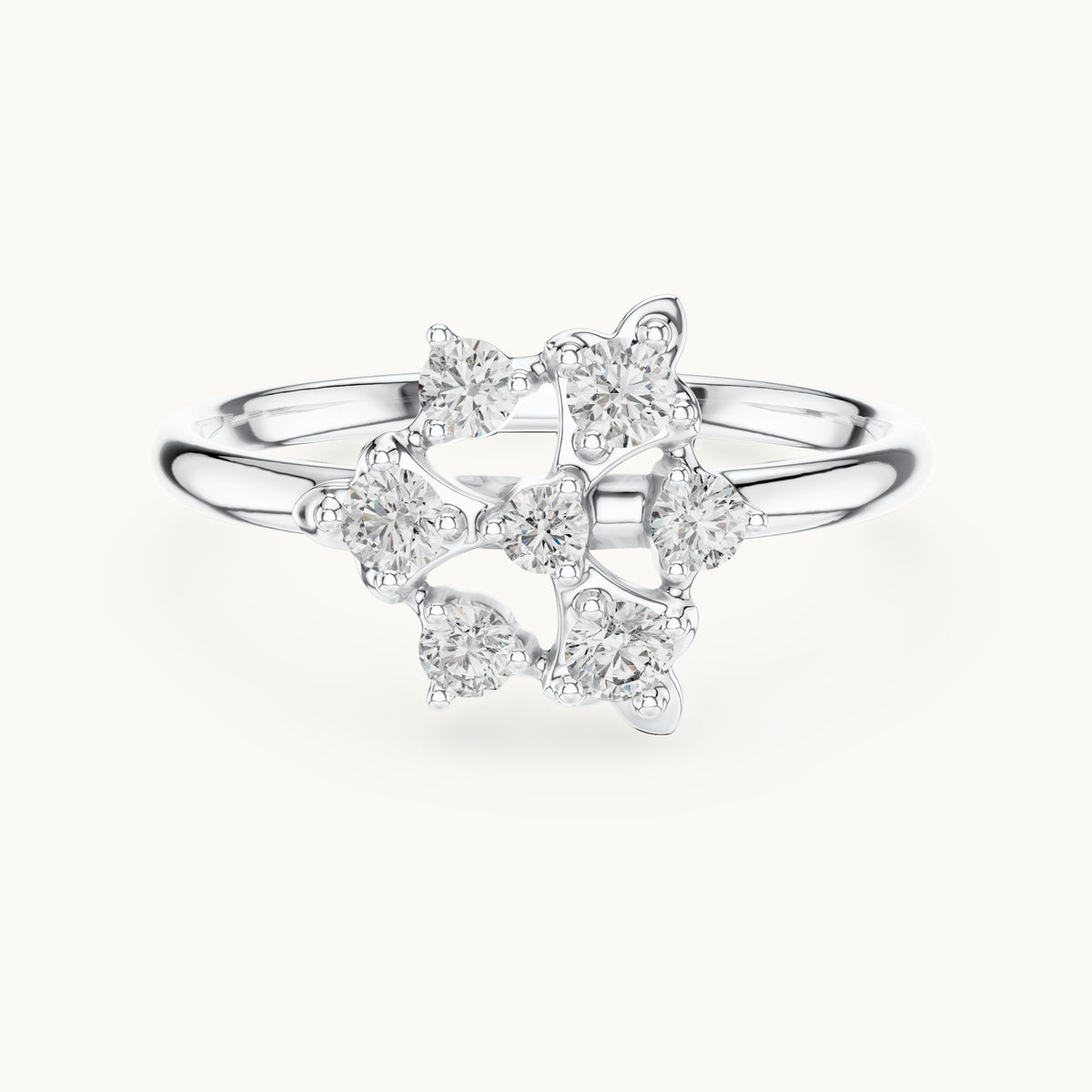 Round lab-grown diamond trefoil cluster ring in white gold, 0.198 CT TW, view 4