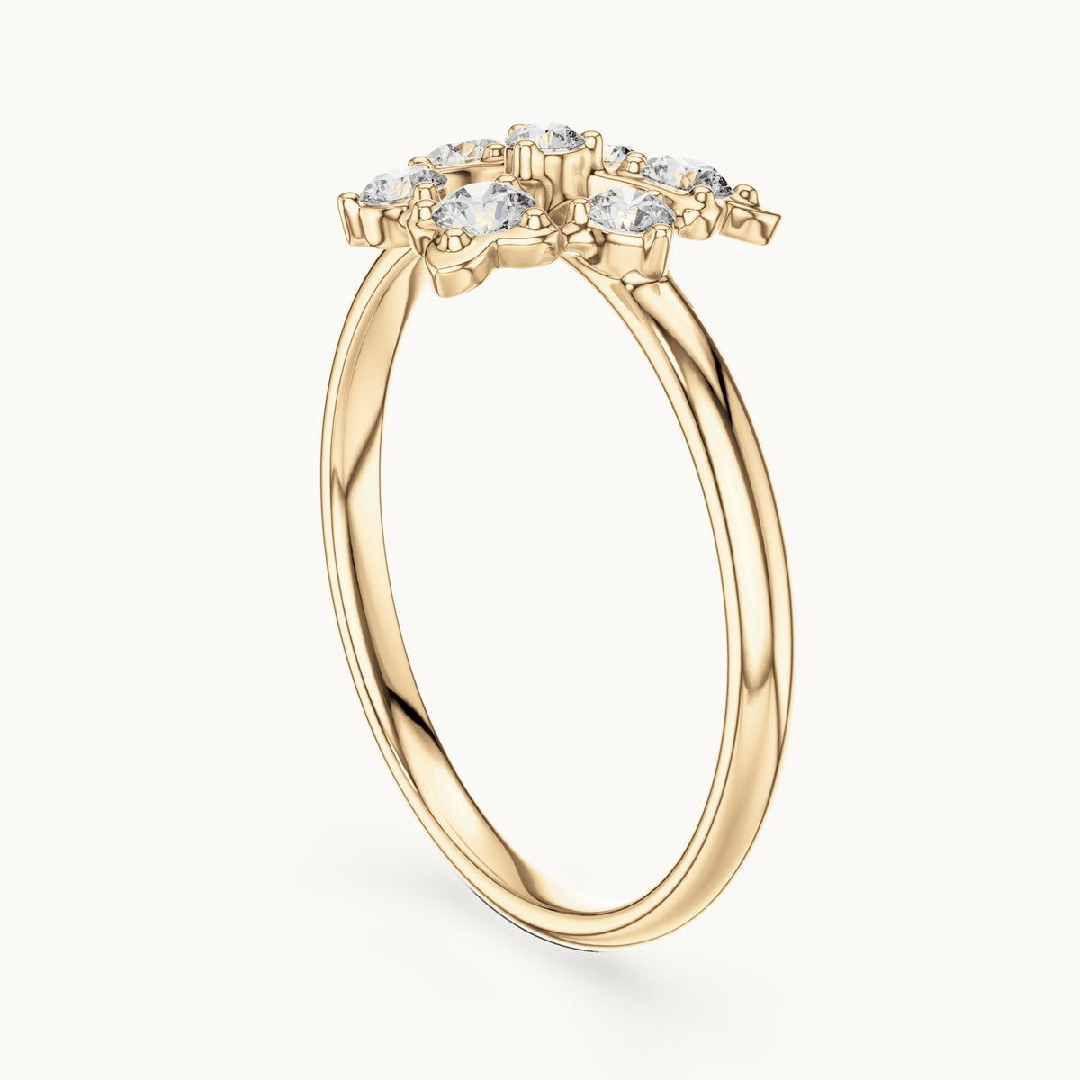 Round lab-grown diamond trefoil cluster ring in yellow gold, 0.198 CT TW, view 1