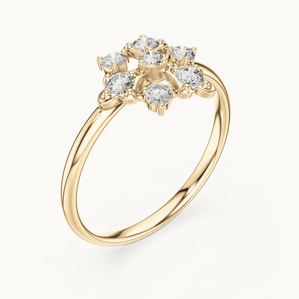 Round lab-grown diamond trefoil cluster ring in yellow gold, 0.198 CT TW, view 2