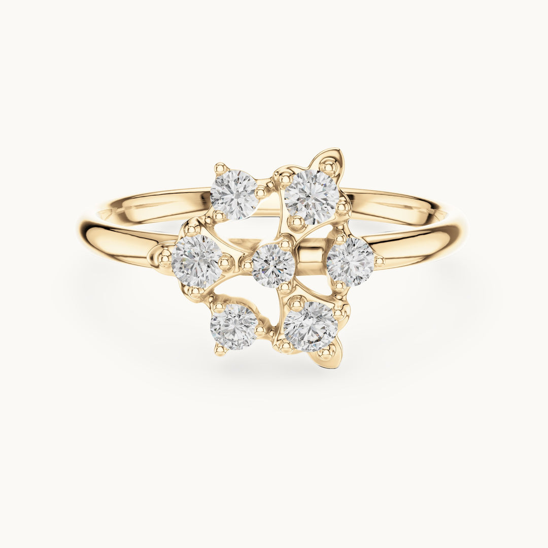 Round lab-grown diamond trefoil cluster ring in yellow gold, 0.198 CT TW, view 4