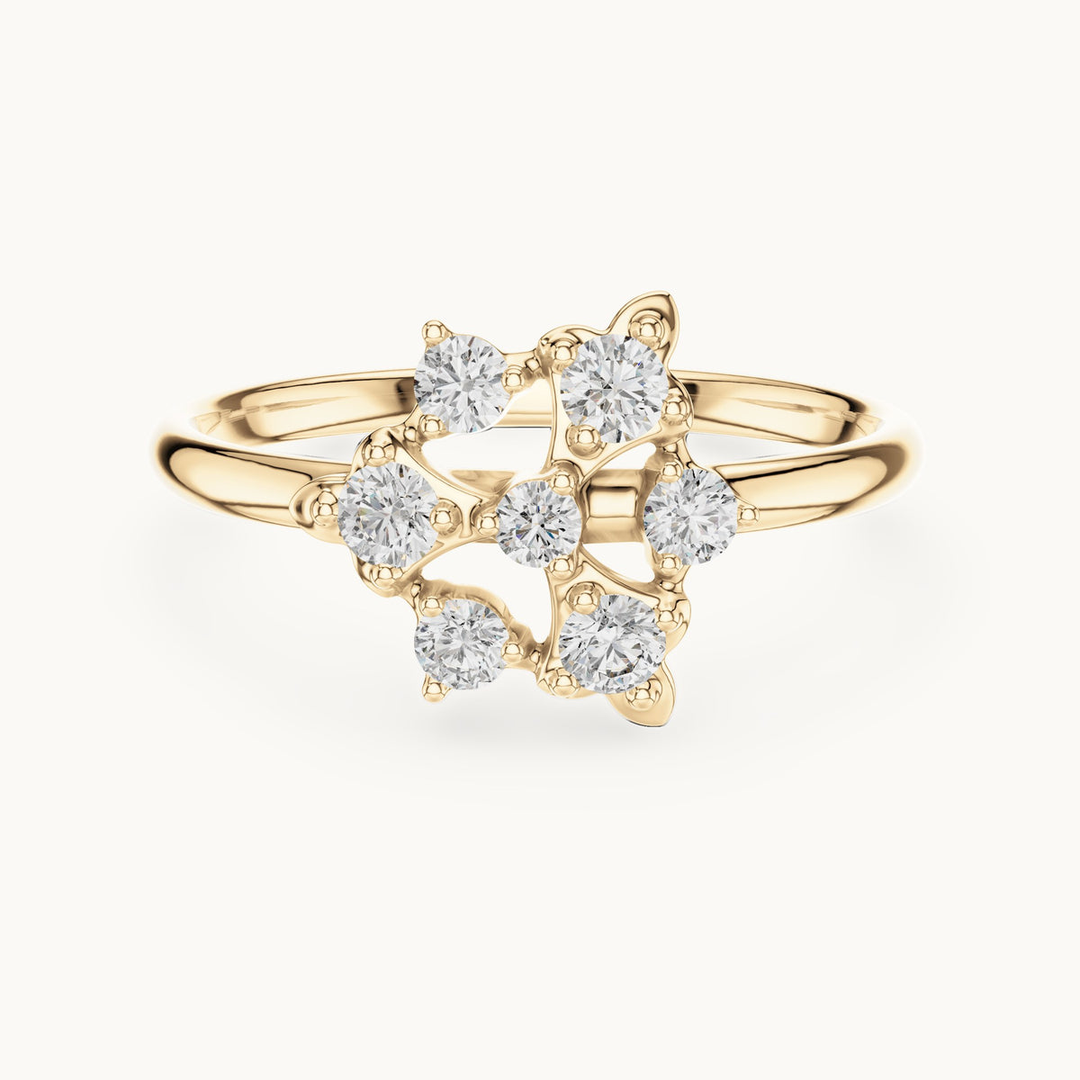 Round lab-grown diamond trefoil cluster ring in yellow gold, 0.198 CT TW, view 4