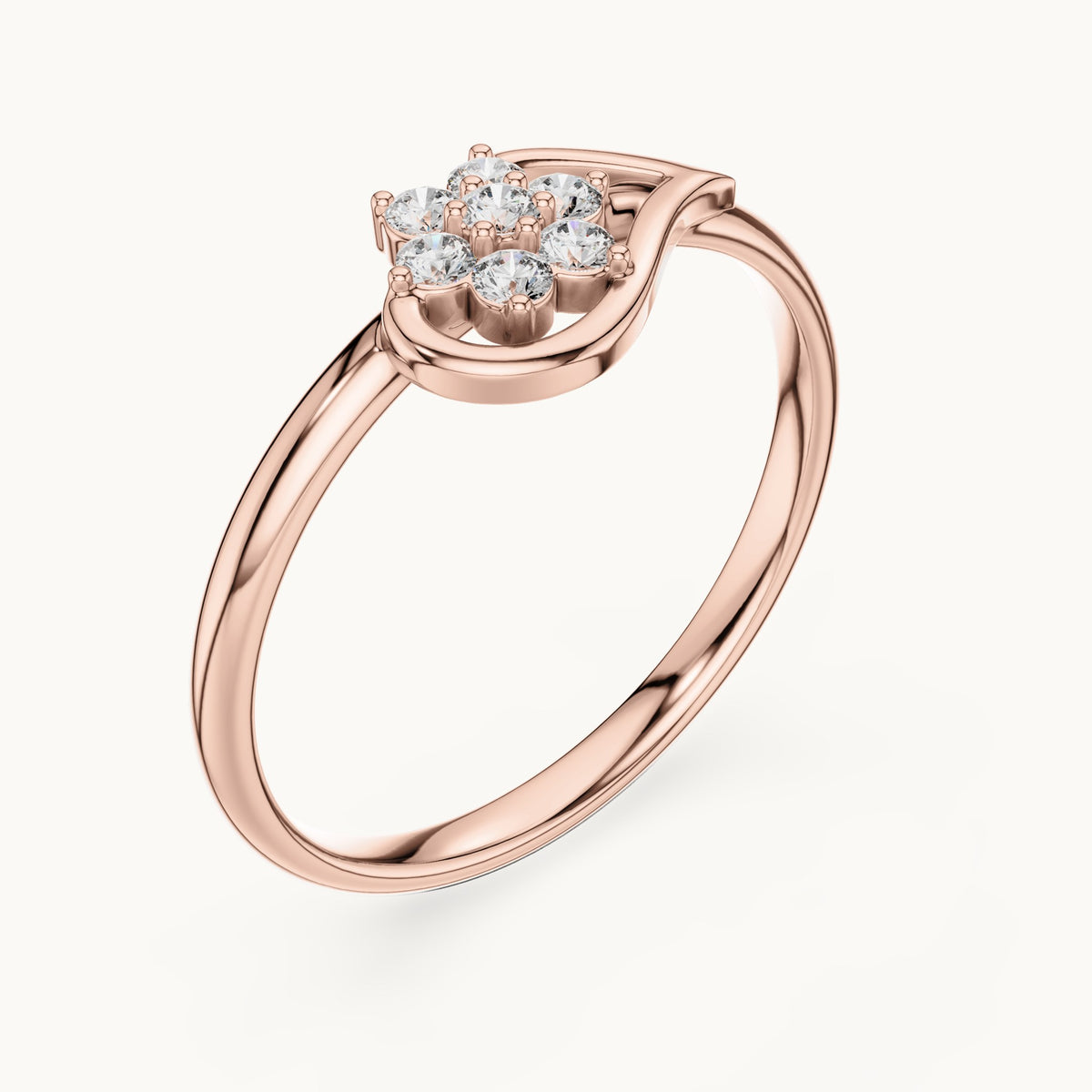 Round lab-grown diamond heart swirl cluster ring in rose gold, 0.105 CT TW, view 2