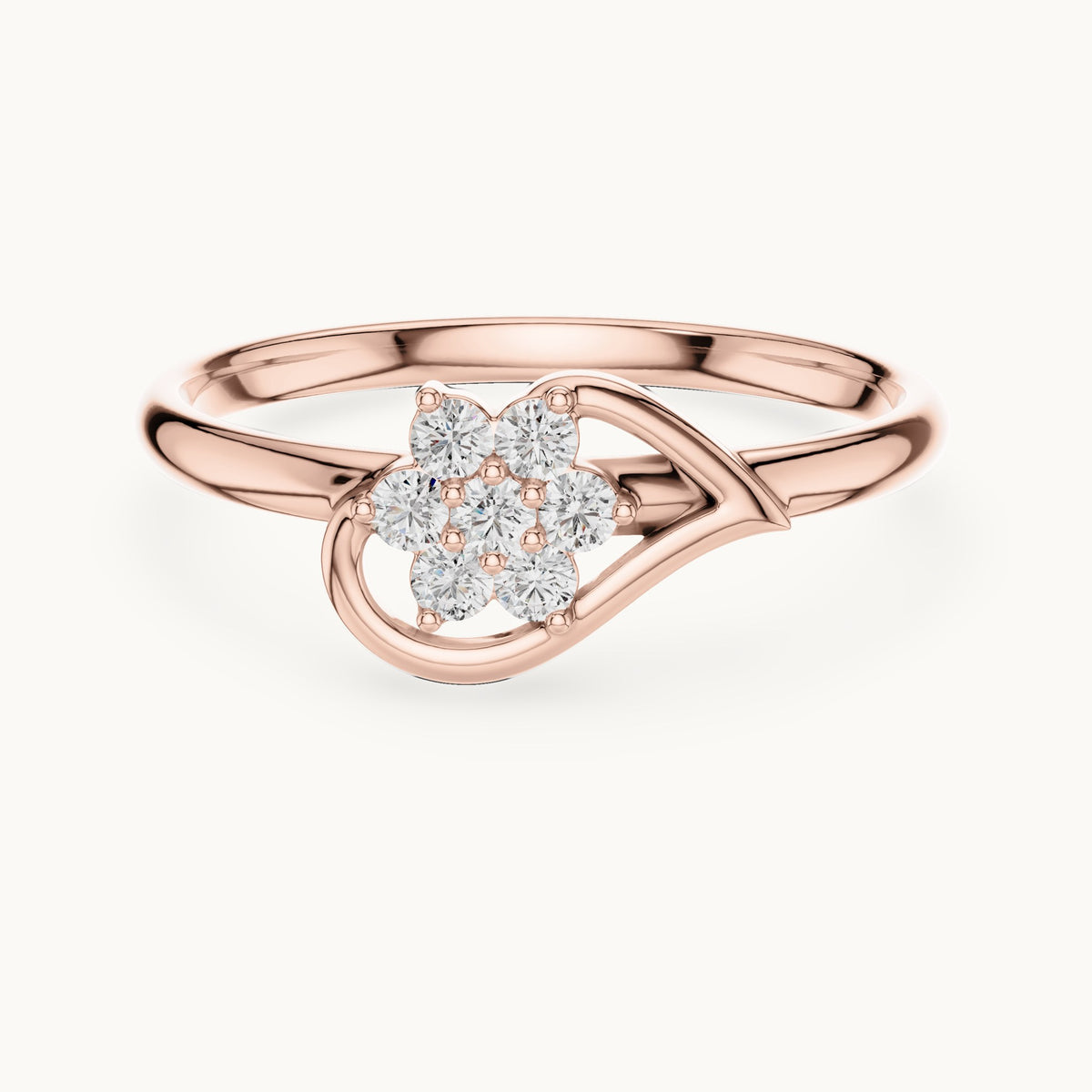 Round lab-grown diamond heart swirl cluster ring in rose gold, 0.105 CT TW, view 4