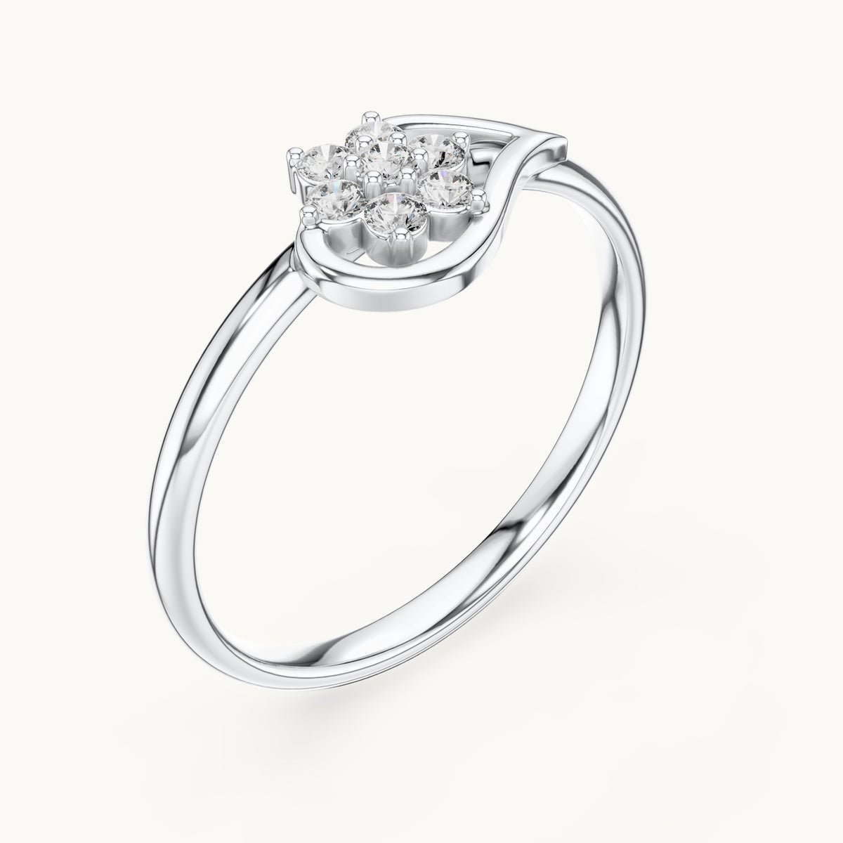 Round lab-grown diamond heart swirl cluster ring in white gold, 0.105 CT TW, view 2