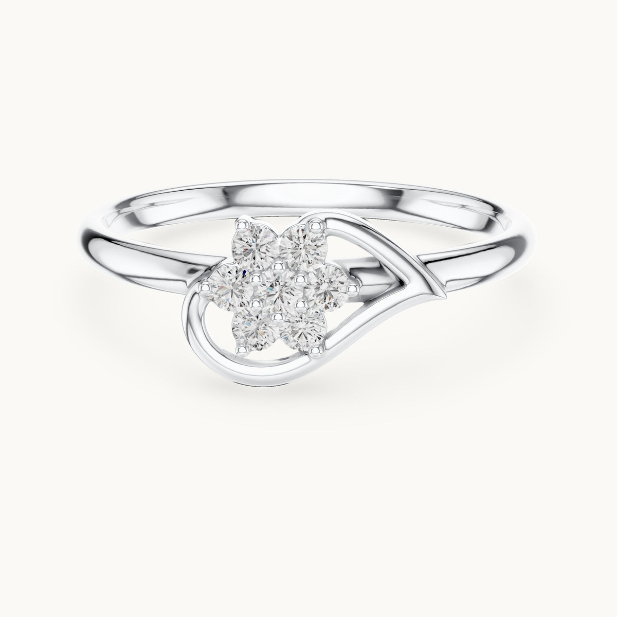 Round lab-grown diamond heart swirl cluster ring in white gold, 0.105 CT TW, view 4