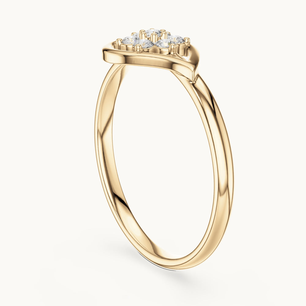 Round lab-grown diamond heart swirl cluster ring in yellow gold, 0.105 CT TW, view 1
