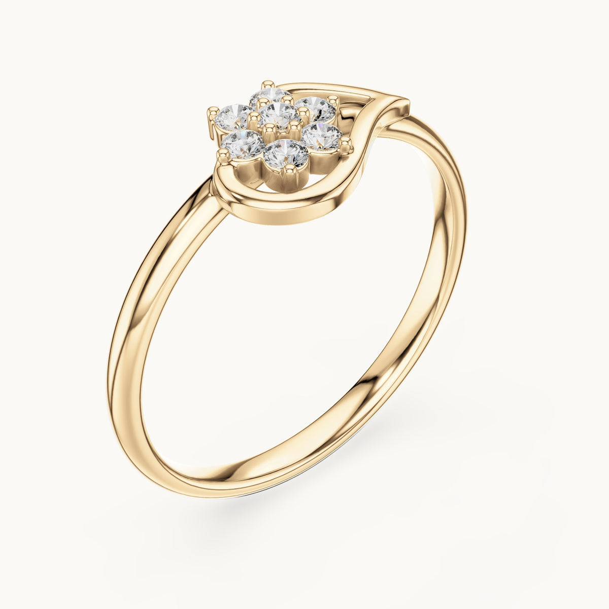 Round lab-grown diamond heart swirl cluster ring in yellow gold, 0.105 CT TW, view 2