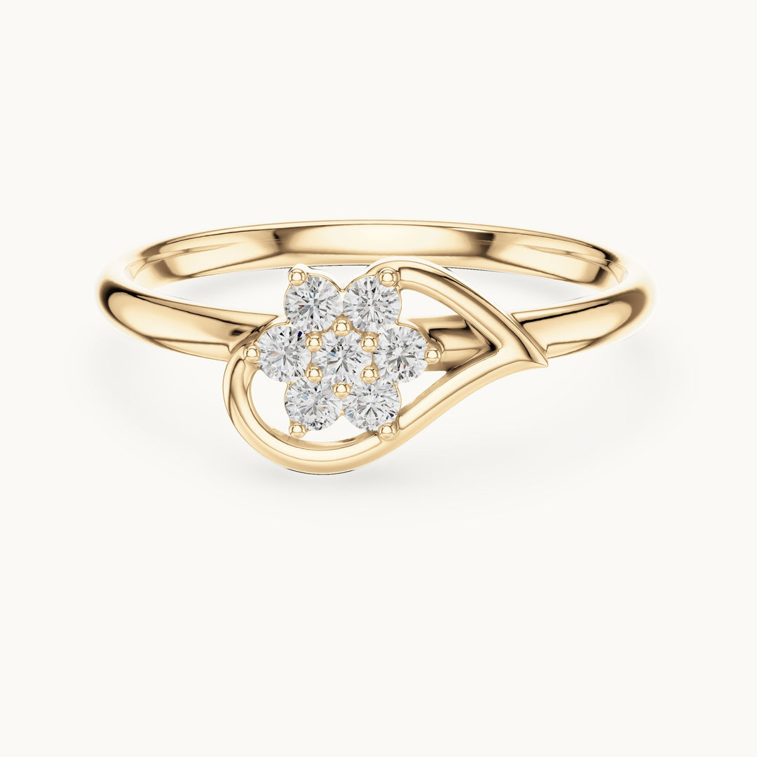 Round lab-grown diamond heart swirl cluster ring in yellow gold, 0.105 CT TW, view 4