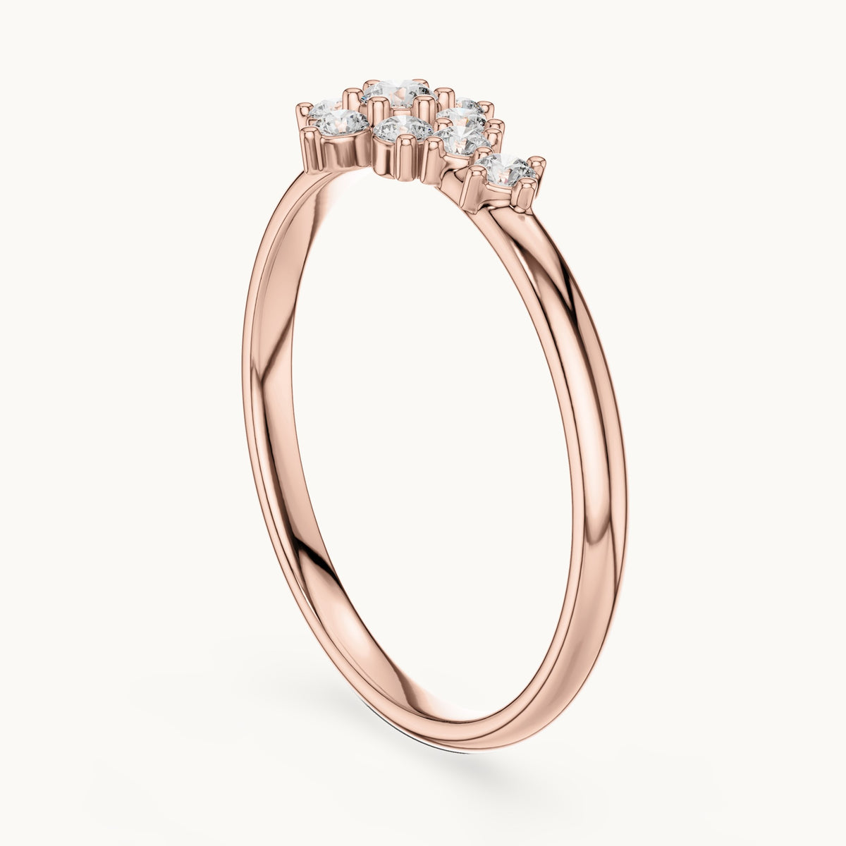 Round lab-grown diamond flower cluster east-west ring in rose gold, 0.155 CT TW, view 1