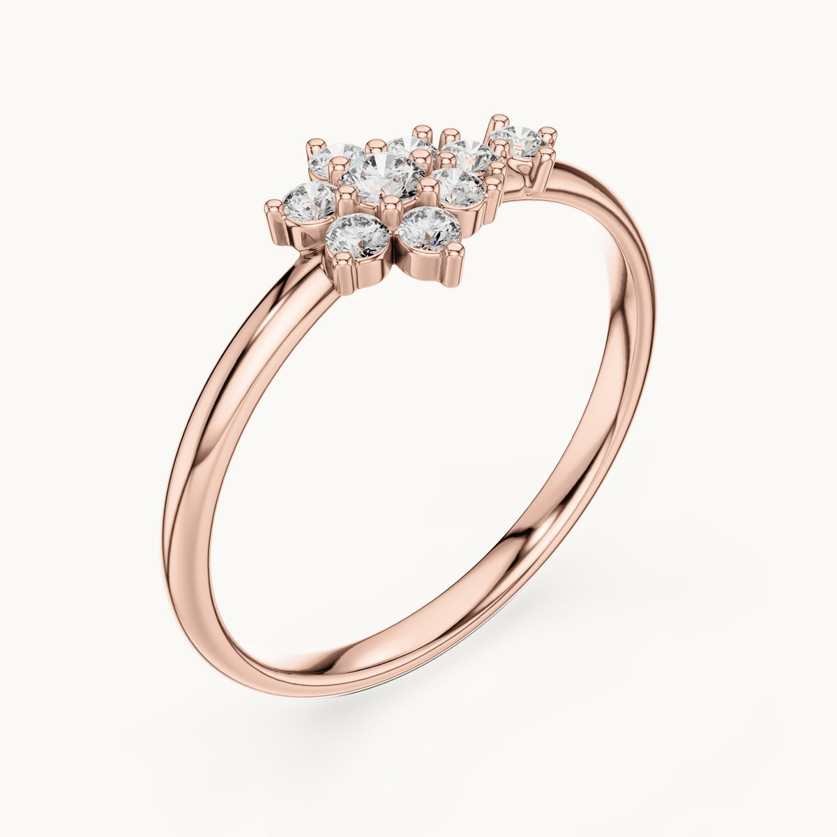 Round lab-grown diamond flower cluster east-west ring in rose gold, 0.155 CT TW, view 2