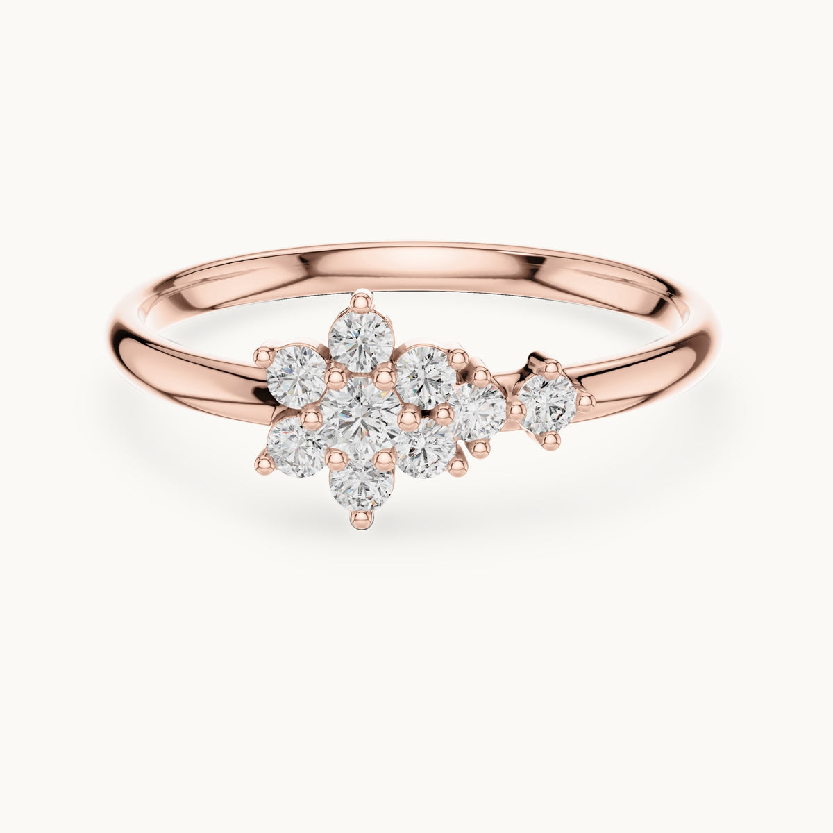 Round lab-grown diamond flower cluster east-west ring in rose gold, 0.155 CT TW, view 4