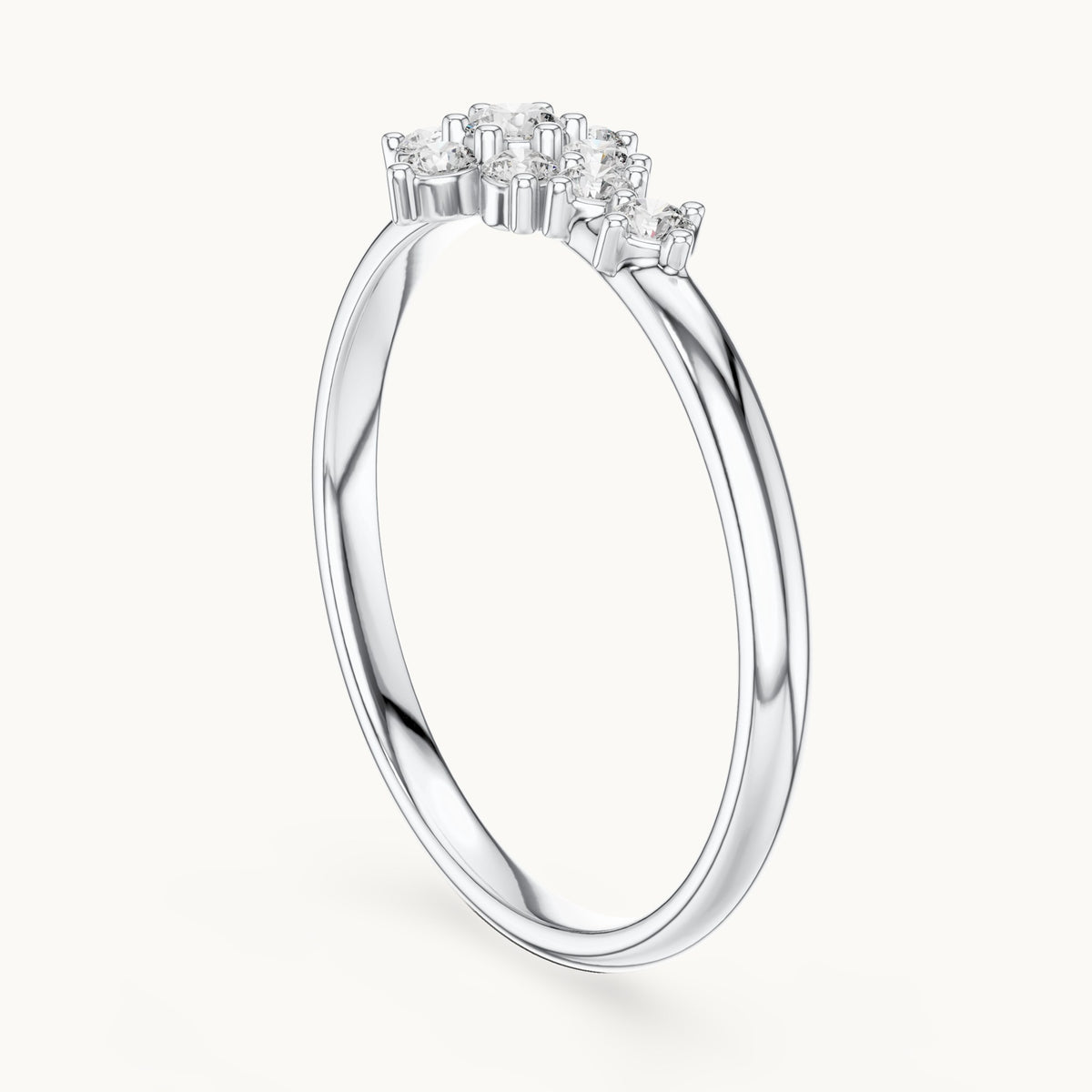 Round lab-grown diamond flower cluster east-west ring in white gold, 0.155 CT TW, view 1