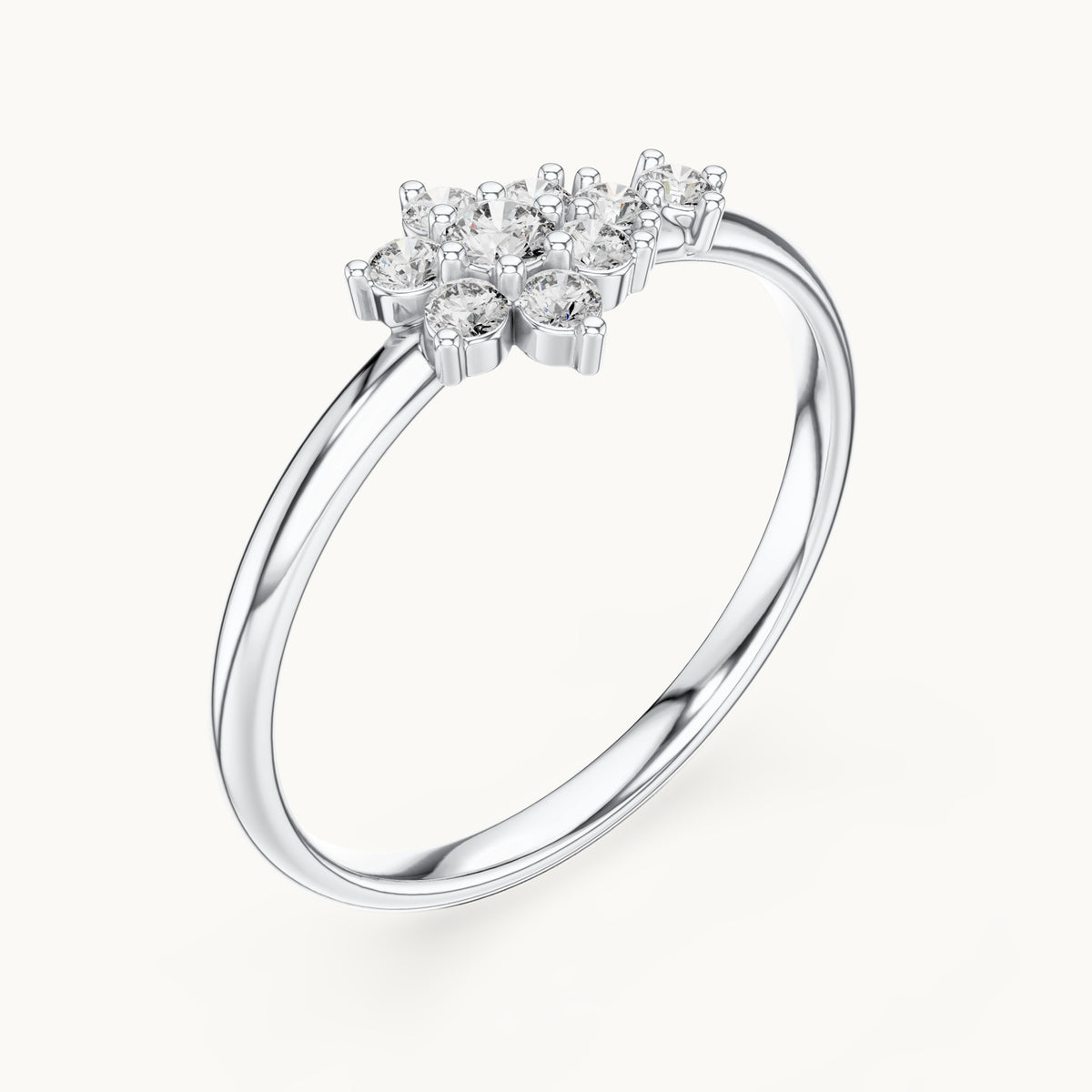 Round lab-grown diamond flower cluster east-west ring in white gold, 0.155 CT TW, view 2