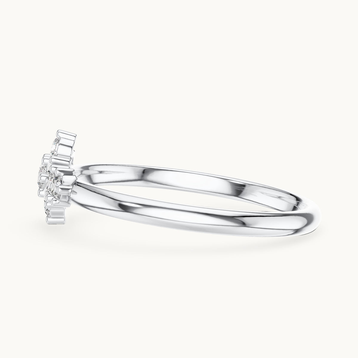 Round lab-grown diamond flower cluster east-west ring in white gold, 0.155 CT TW, view 3