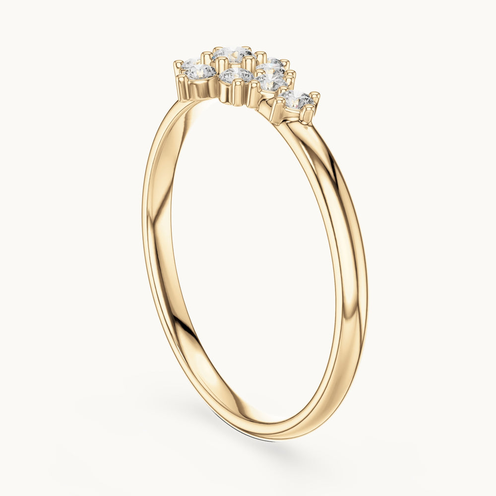 Round lab-grown diamond flower cluster east-west ring in yellow gold, 0.155 CT TW, view 1