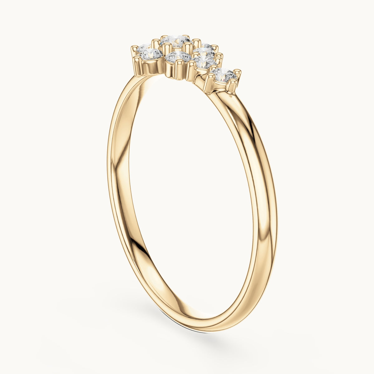Round lab-grown diamond flower cluster east-west ring in yellow gold, 0.155 CT TW, view 1