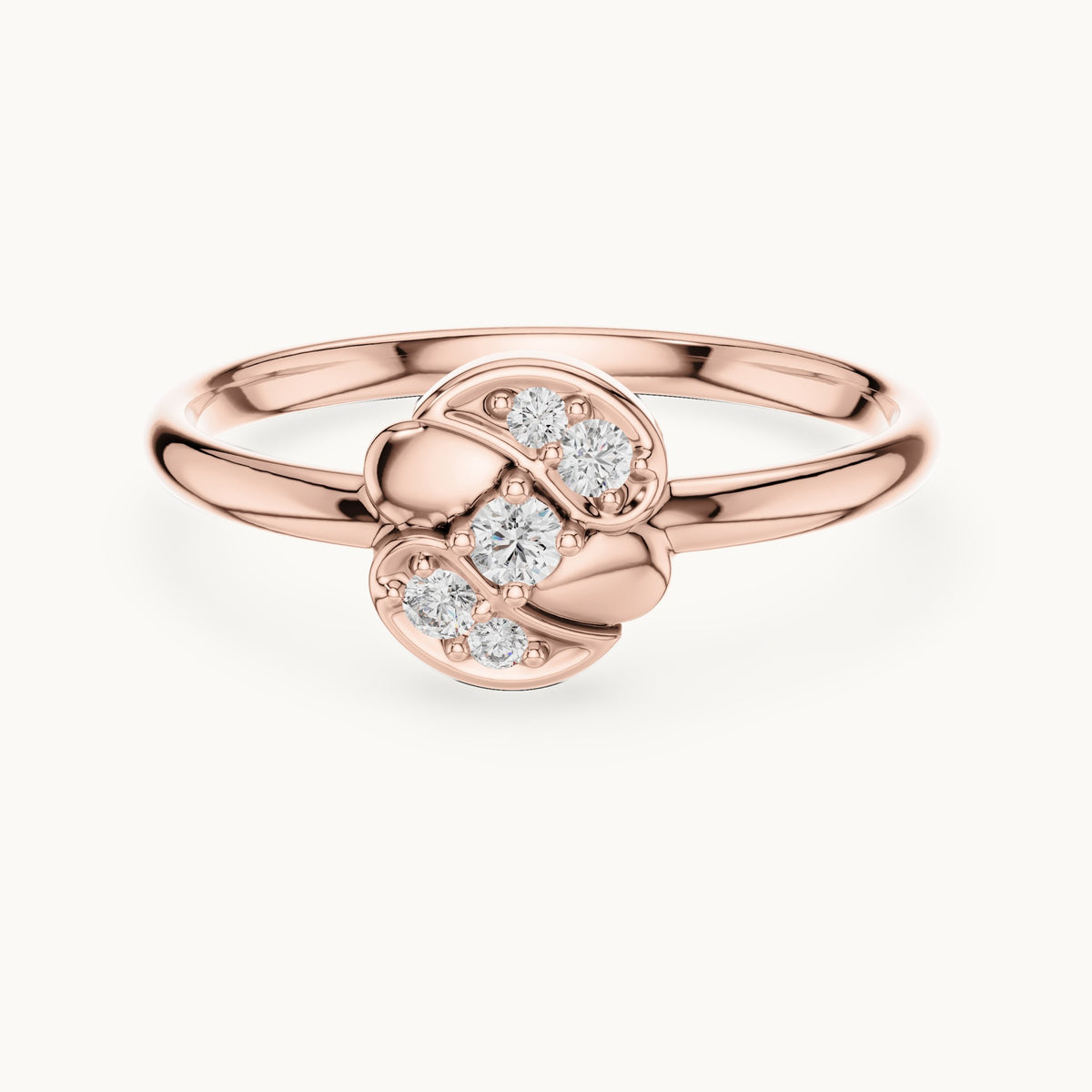 Round lab-grown diamond twin petal swirl ring in rose gold, 0.056 CT TW, view 4